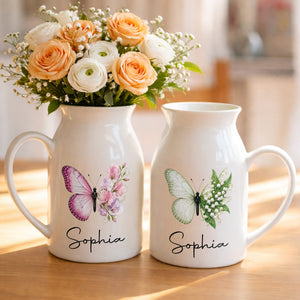 A Beautiful Butterfly And Its Blooming Flowers Custom Floral - Personalized Ceramic Flower Vase