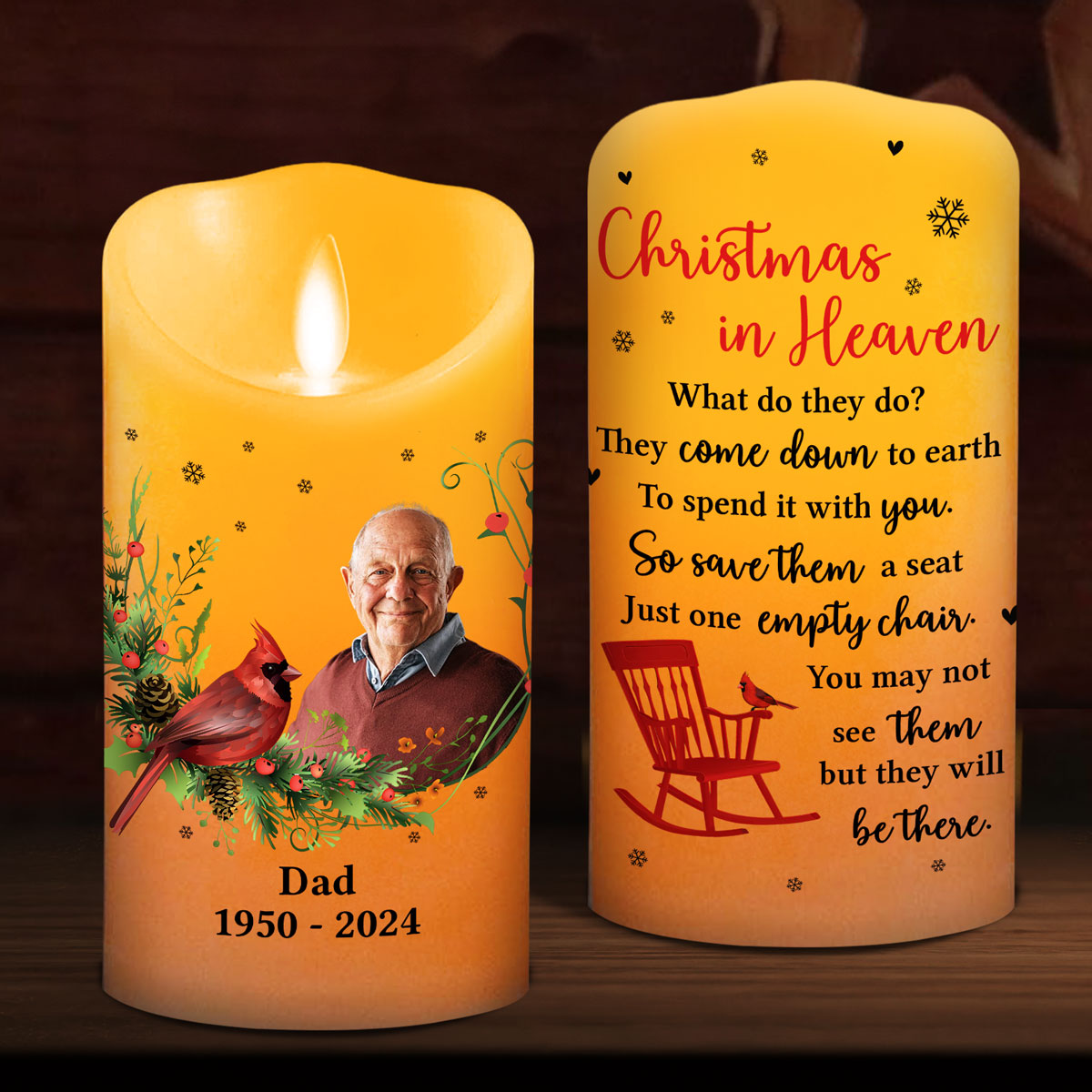 Christmas In Heaven Empty Chair personalized LED candle
