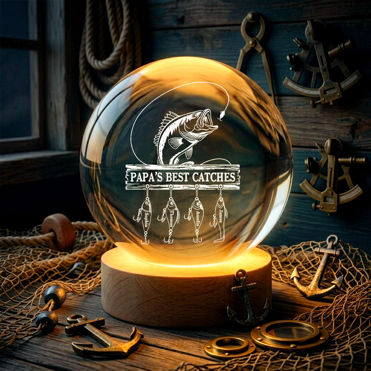 Daddy Grandpa Best Catch Fishing - Personalized Crystal Ball LED Night Light
