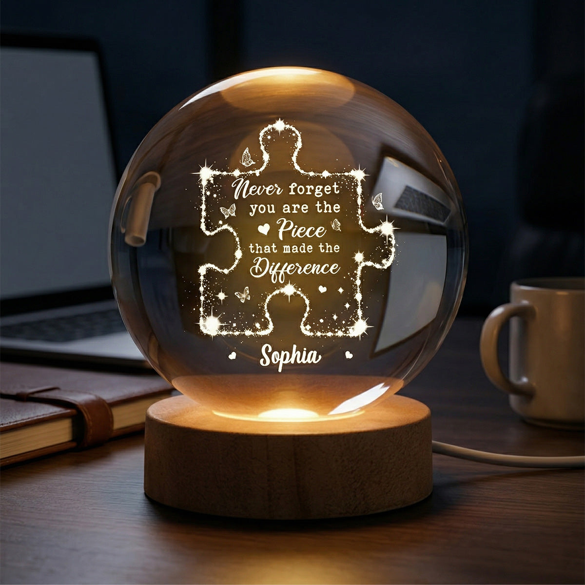 Never Forget The Difference You Make - Personalized Crystal Ball LED Night Light
