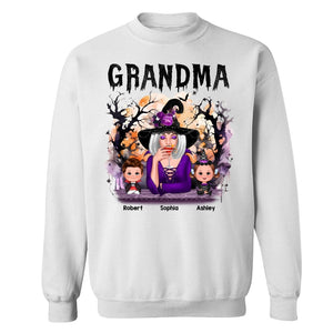Halloween Orange Purple Dripping Grandma Grandkids Personalized Shirt - Sweatshirt White