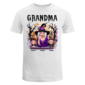 Halloween Orange Purple Dripping Grandma Grandkids Personalized Shirt - Classic Tee White