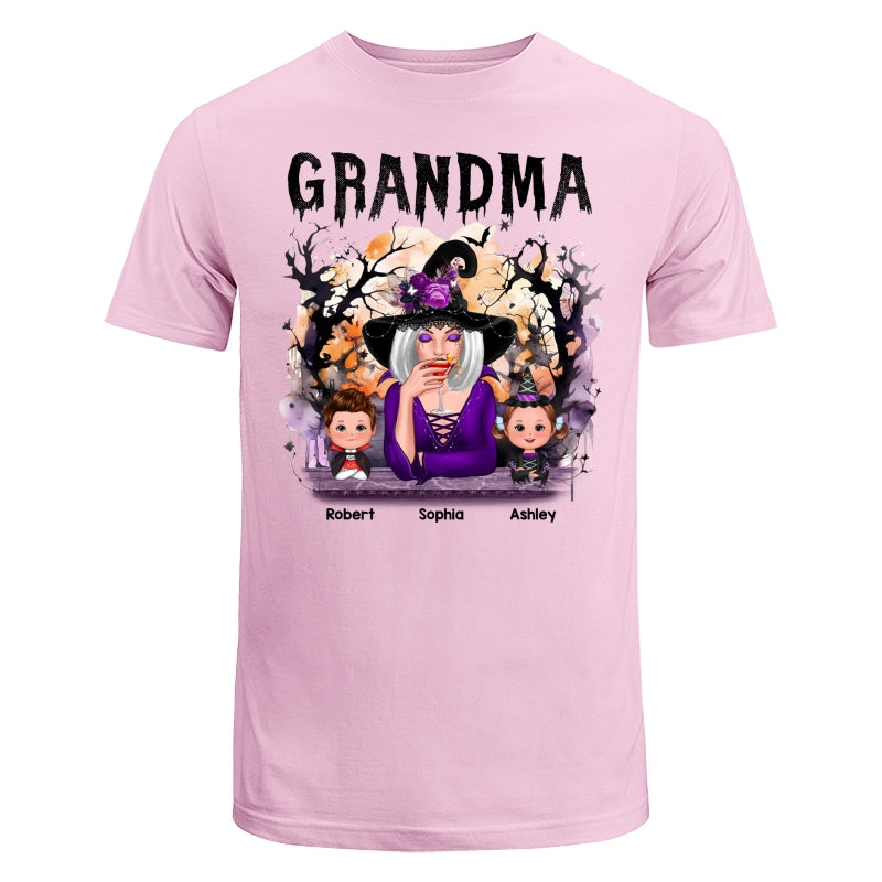 Halloween Orange Purple Dripping Grandma Grandkids Personalized Shirt - Classic Tee Light Pink