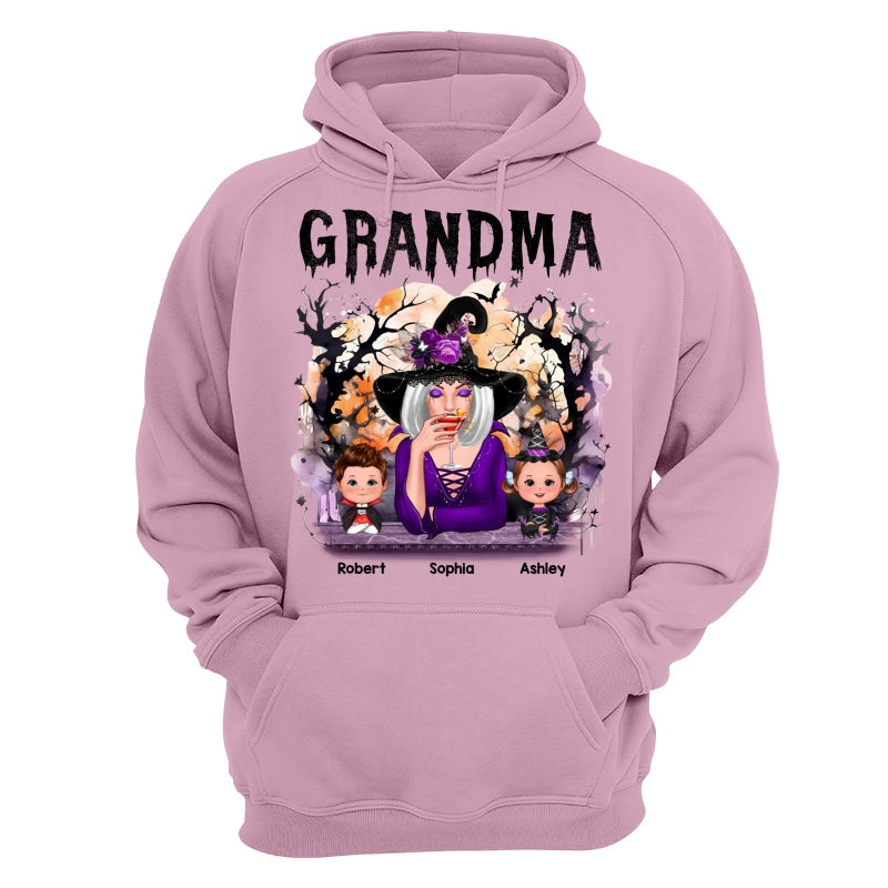 Halloween Orange Purple Dripping Grandma Grandkids Personalized Shirt - Hoodie Light Pink