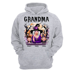 Halloween Orange Purple Dripping Grandma Grandkids Personalized Shirt - Hoodie Ash