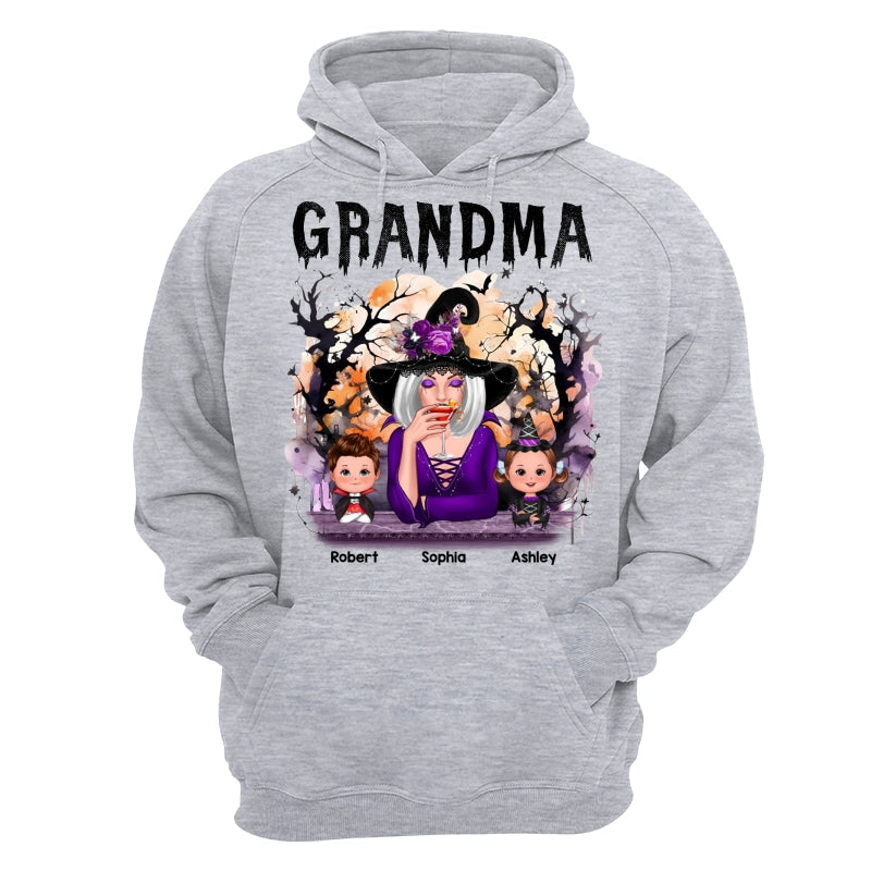 Halloween Orange Purple Dripping Grandma Grandkids Personalized Shirt - Hoodie Ash