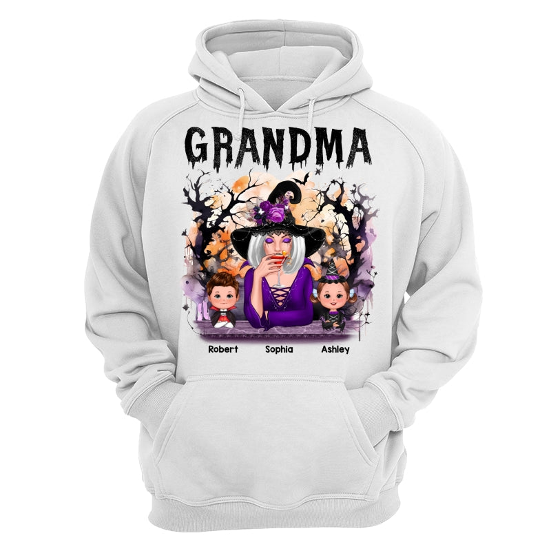 Halloween Orange Purple Dripping Grandma Grandkids Personalized Shirt - Hoodie White