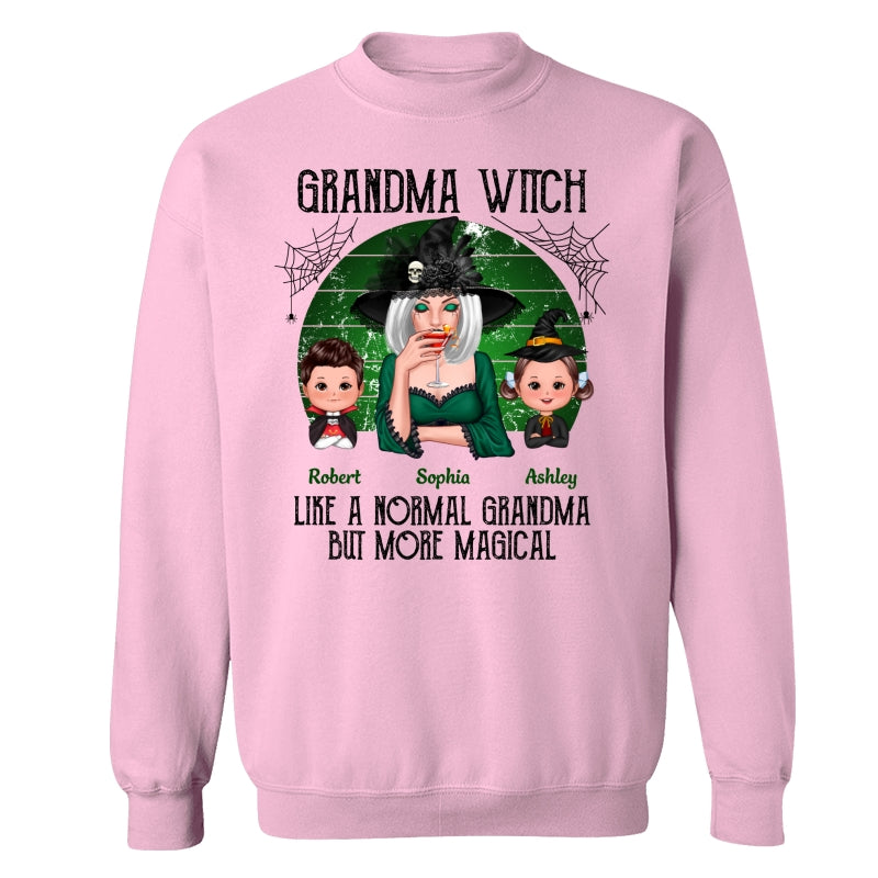 Green Retro Grandma Witch Personalized Sweatshirt - Light Pink