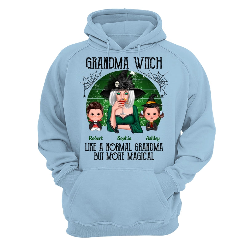 Green Retro Grandma Witch Personalized Hoodie - Light Blue