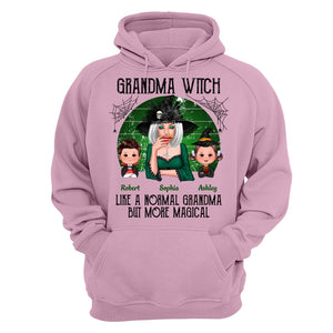 Green Retro Grandma Witch Personalized Hoodie - Light Pink