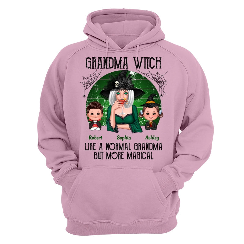 Green Retro Grandma Witch Personalized Hoodie - Light Pink