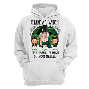 Green Retro Grandma Witch Personalized Hoodie - White