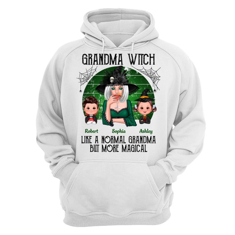 Green Retro Grandma Witch Personalized Hoodie - White