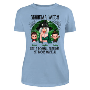 Green Retro Grandma Witch Personalized Women Tee - Light Blue