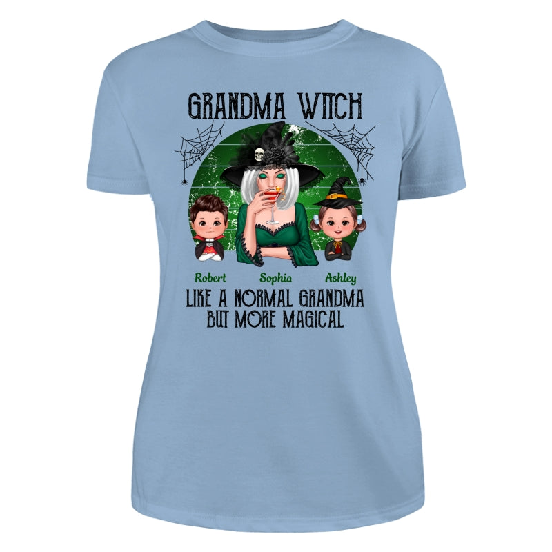 Green Retro Grandma Witch Personalized Women Tee - Light Blue