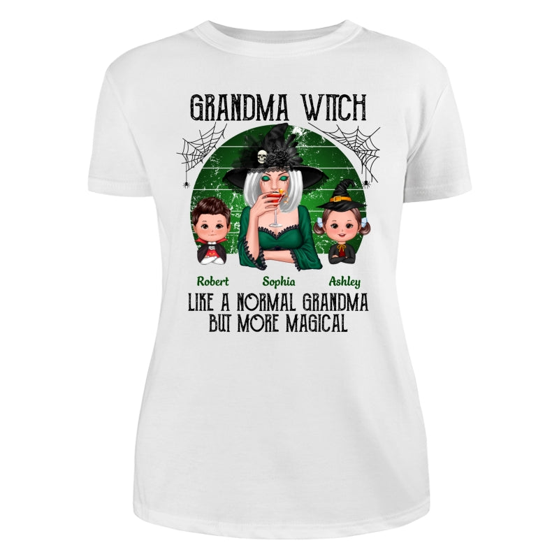 Green Retro Grandma Witch Personalized Women Tee - White