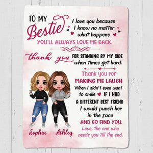 Pink Color To My Bestie Doll Girls Sitting Personalized Fleece Blanket