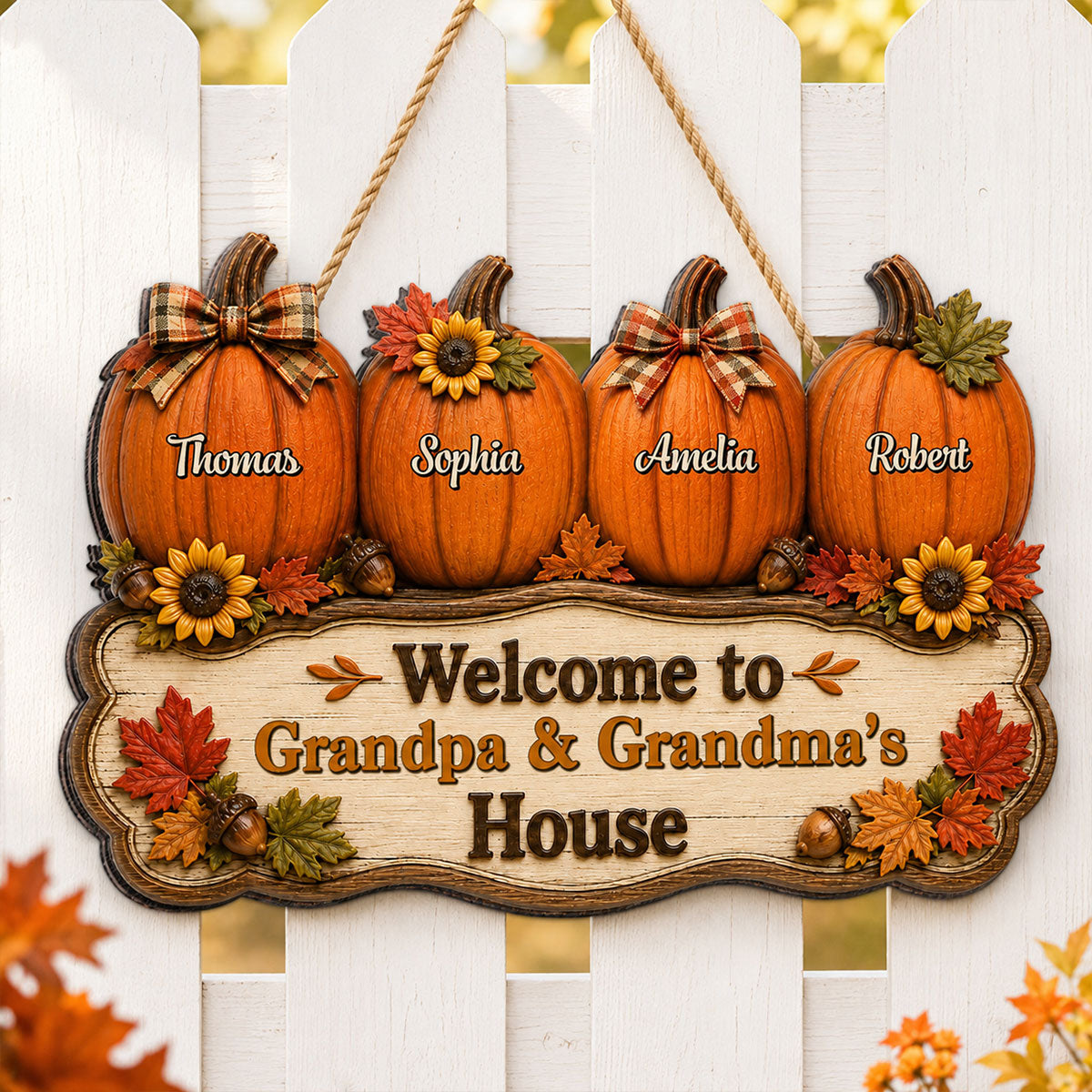 Cozy warm fall little pumpkins personalized wood sign for grandparents