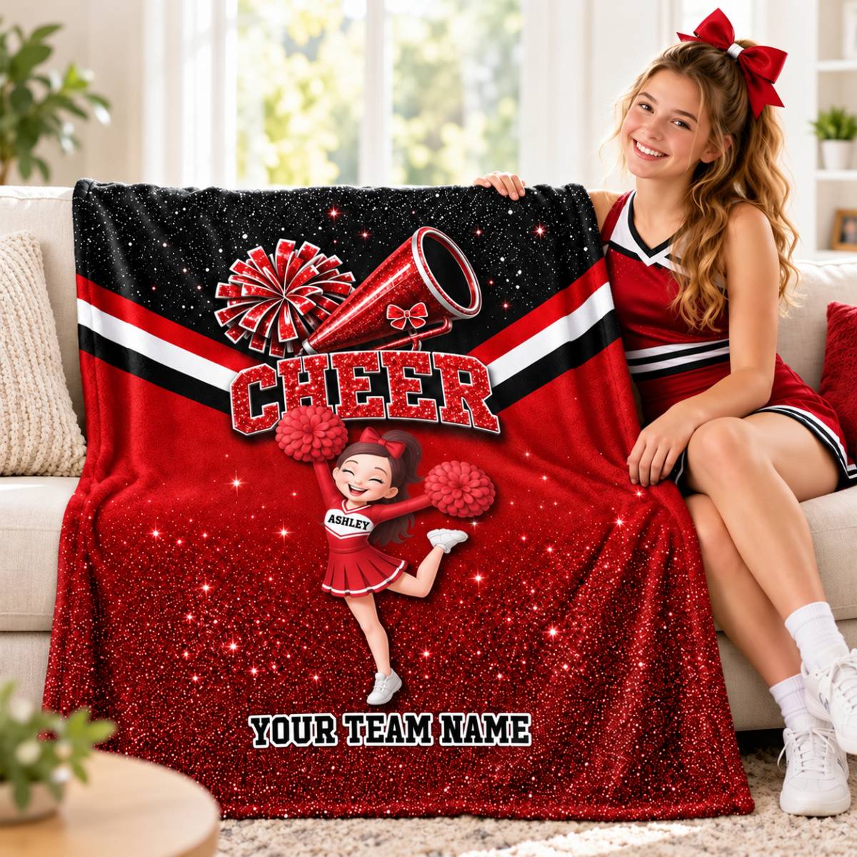 Proud Cheerleader Custom Name And Team Name - Personalized Fleece Blanket