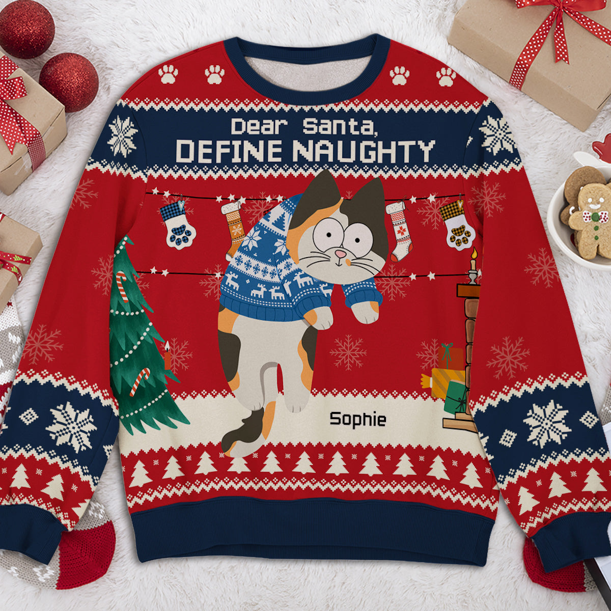 Hanging Cat Christmas 1 - Personalized All-Over-Print Sweatshirt