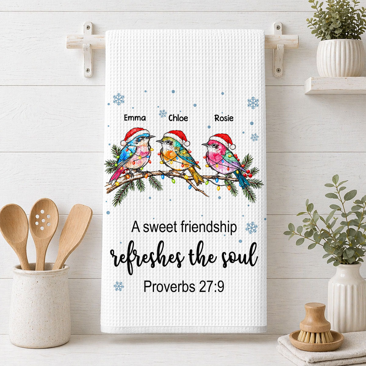 Sweet Friendship Birds Personalized Kitchen Towel