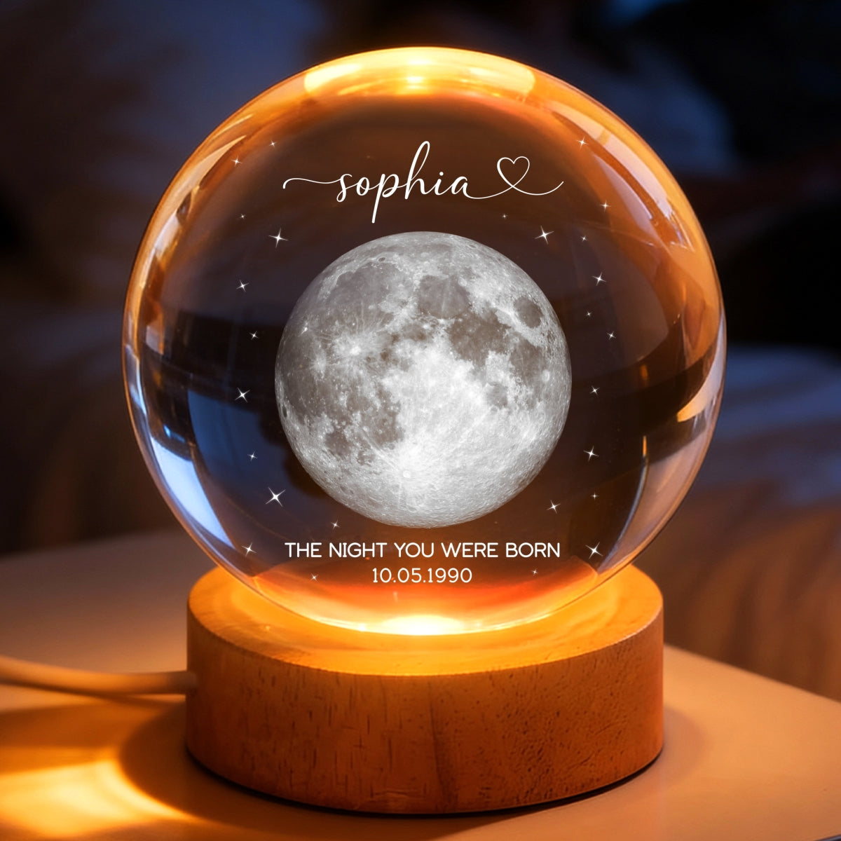 The Day You Were Born Custom Moon Phase by Date - Personalized Crystal Ball LED Night Light - Heartfelt Birthday, Just Because Gift for Loved Ones