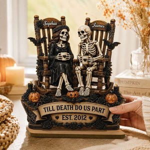 Till Death Do Us Part Skeleton Couple 2D Flat - Personalized 2-Layered Wooden Plaque - Halloween Decor For Couple