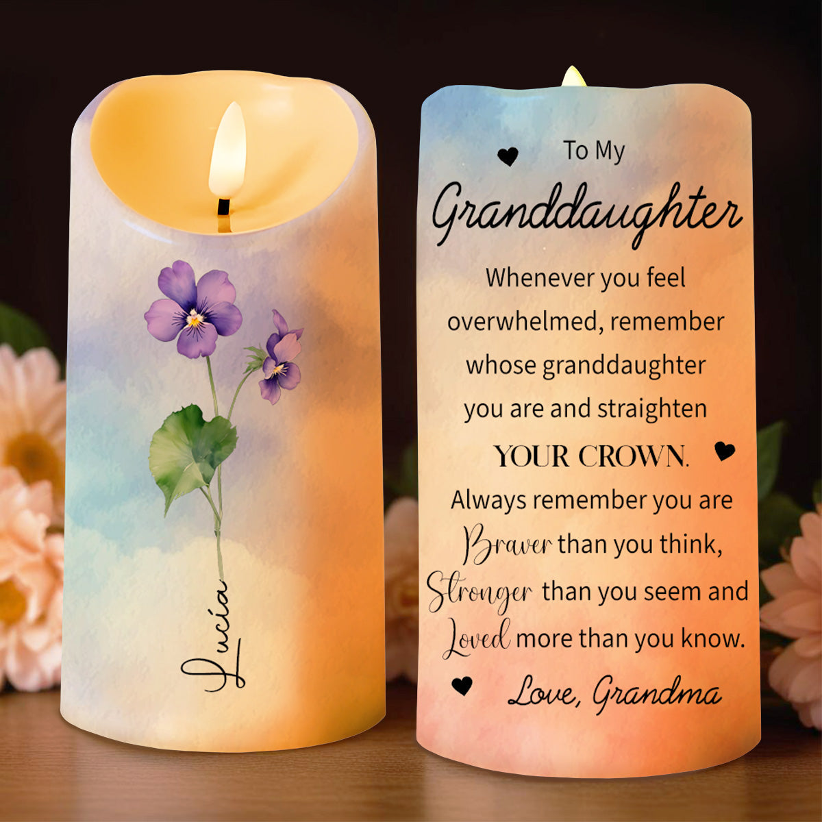 Straighten Your Crown Granddaughter Love Message - Personalized Custom LED Candle - FAM016_LECA