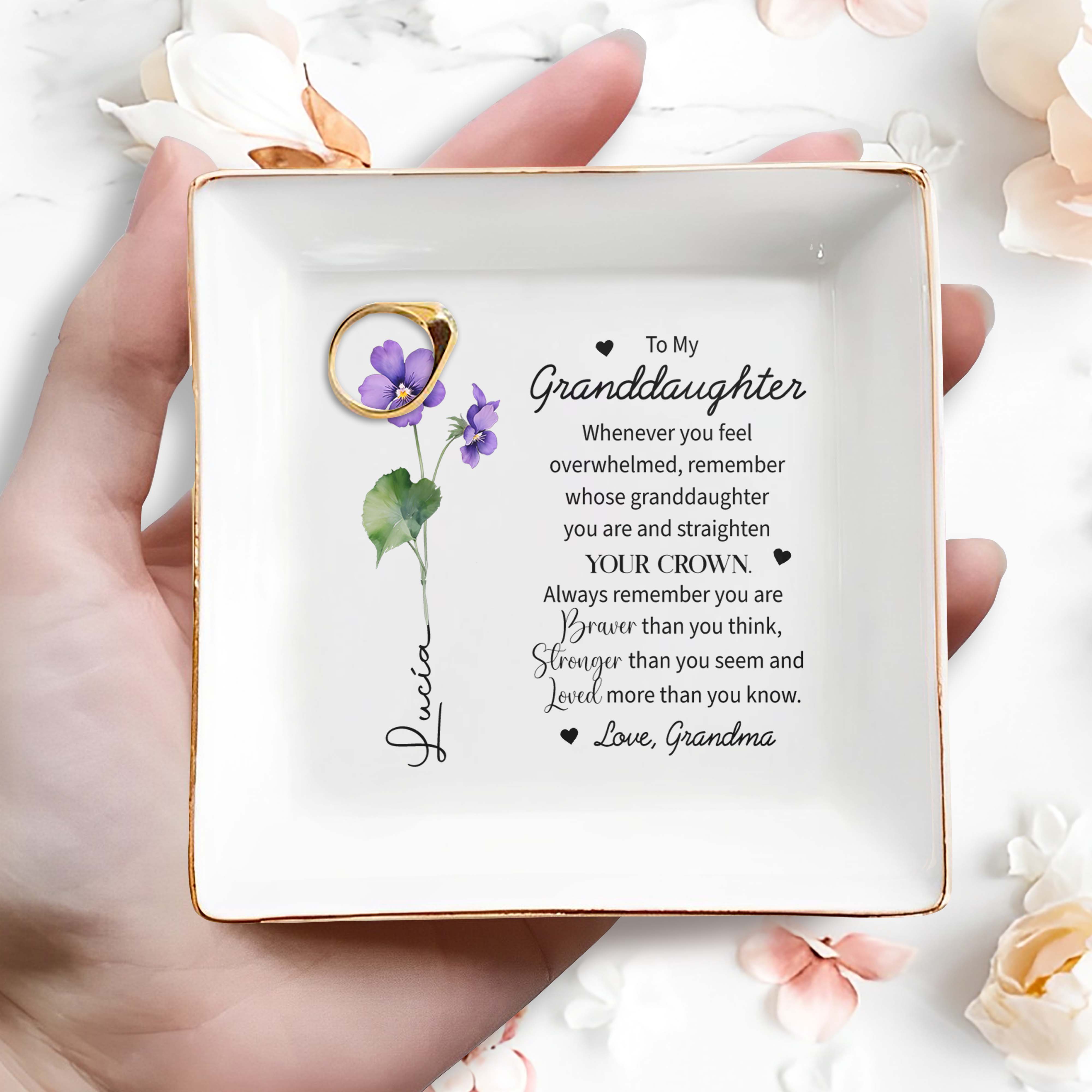 Granddaughter Always Remember You Are Braver Inspirational Quote - Personalized Custom Jewelry Dish - FAM016_SCRD
