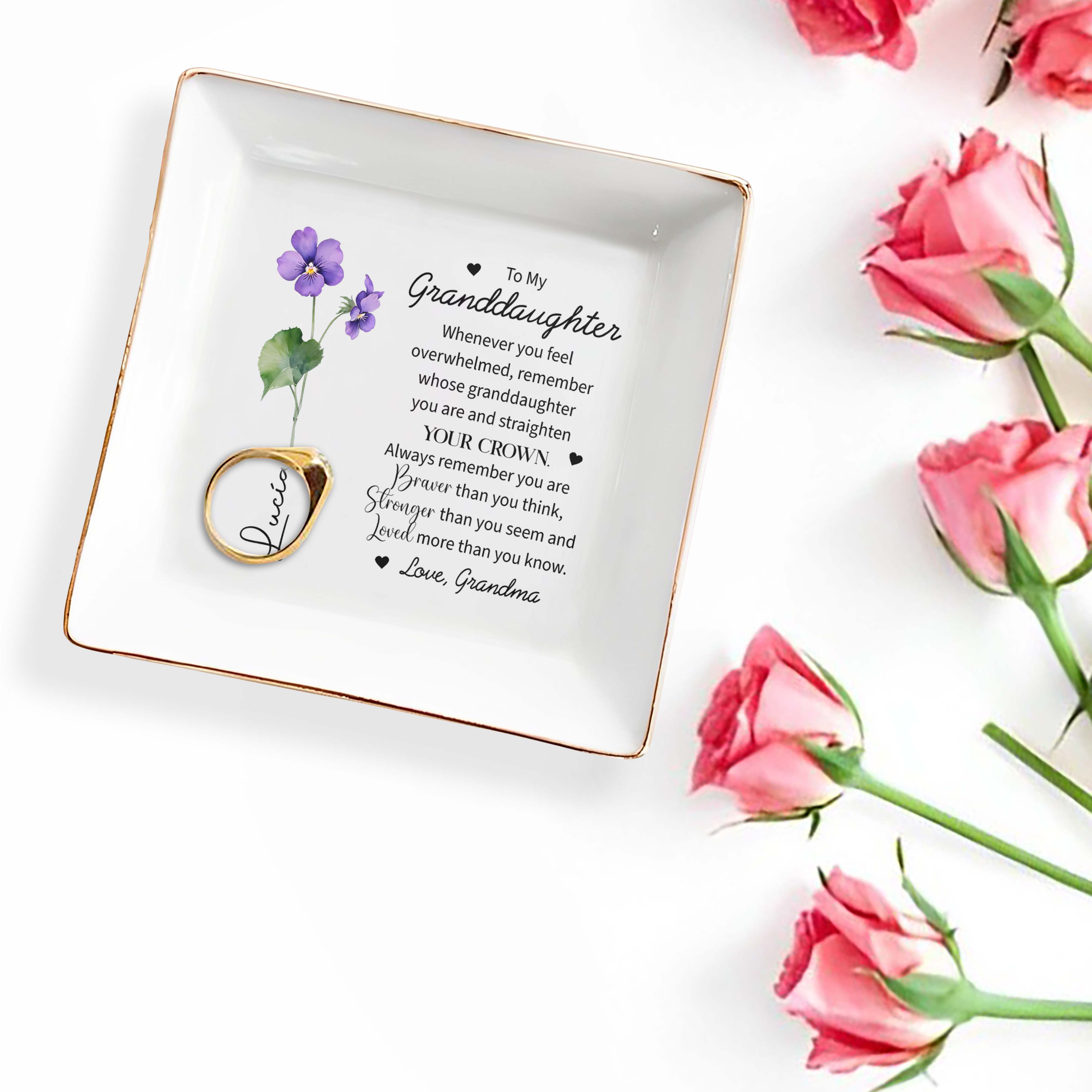 Granddaughter Always Remember You Are Braver Inspirational Quote - Personalized Custom Jewelry Dish - FAM016_SCRD