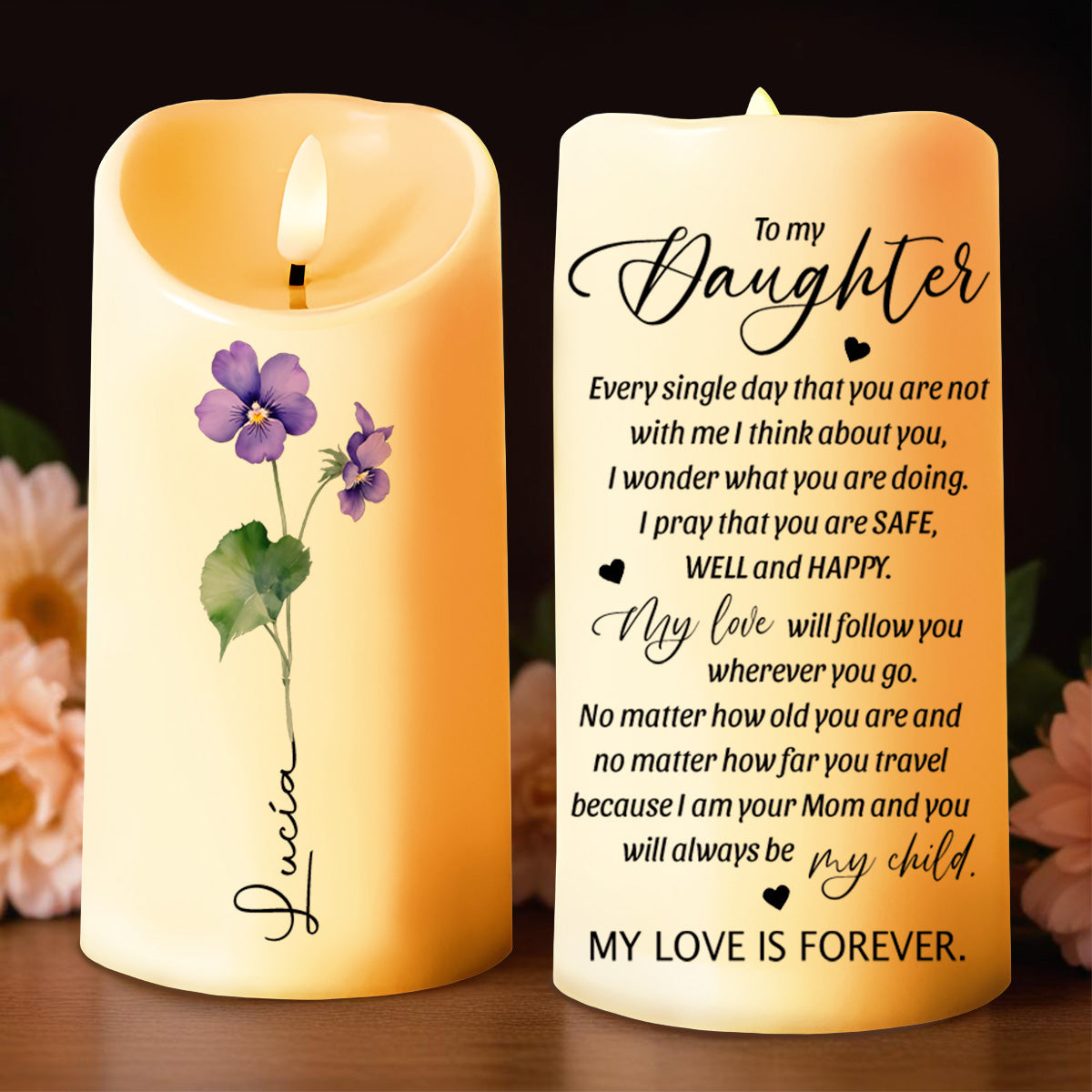 My Love Is Forever, Flowers Personalized LED Candle - Personalized Custom LED Candle - FAM030_LECA