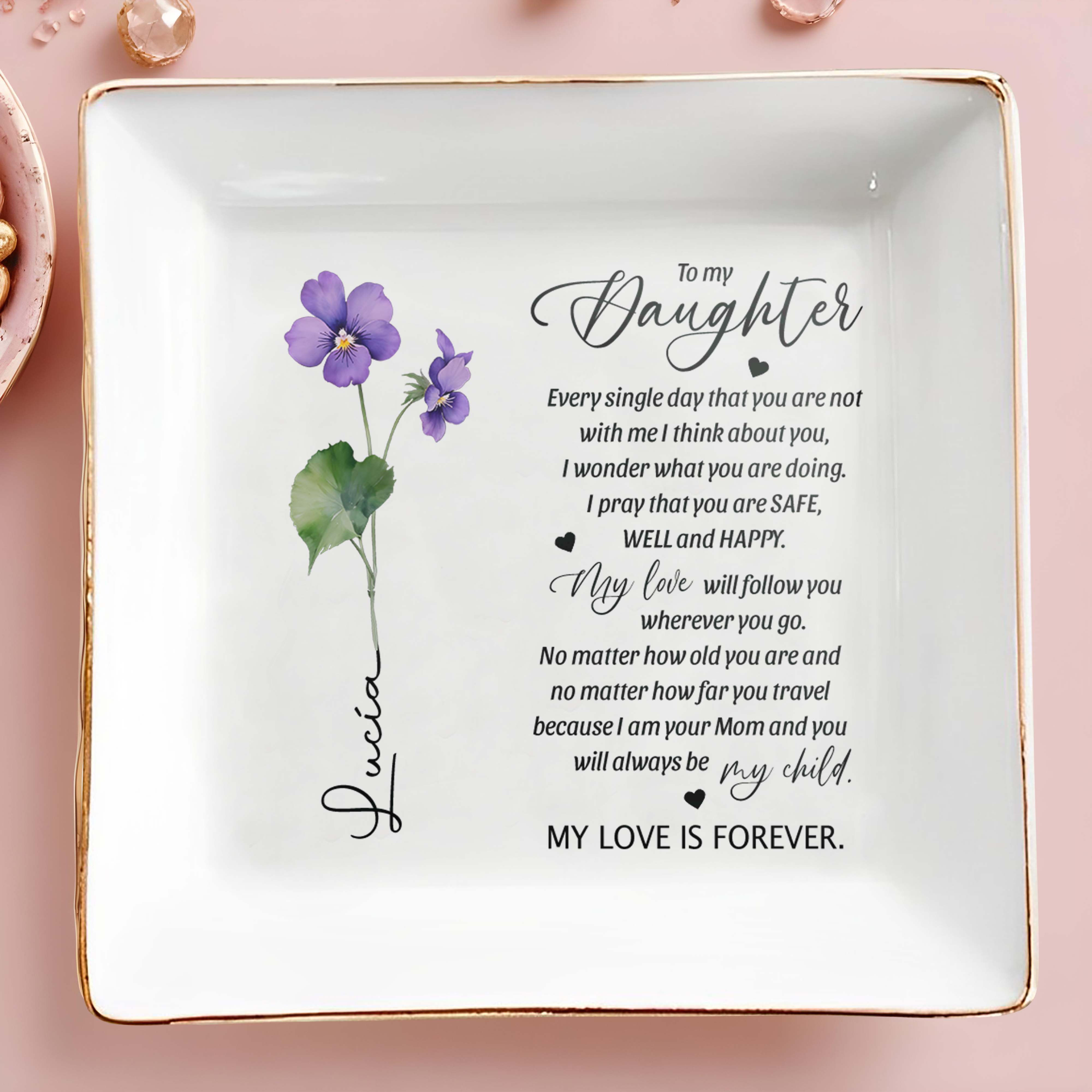 My Love Is Forever Violet Flower Design - Personalized Custom Jewelry Dish - FAM030_SCRD