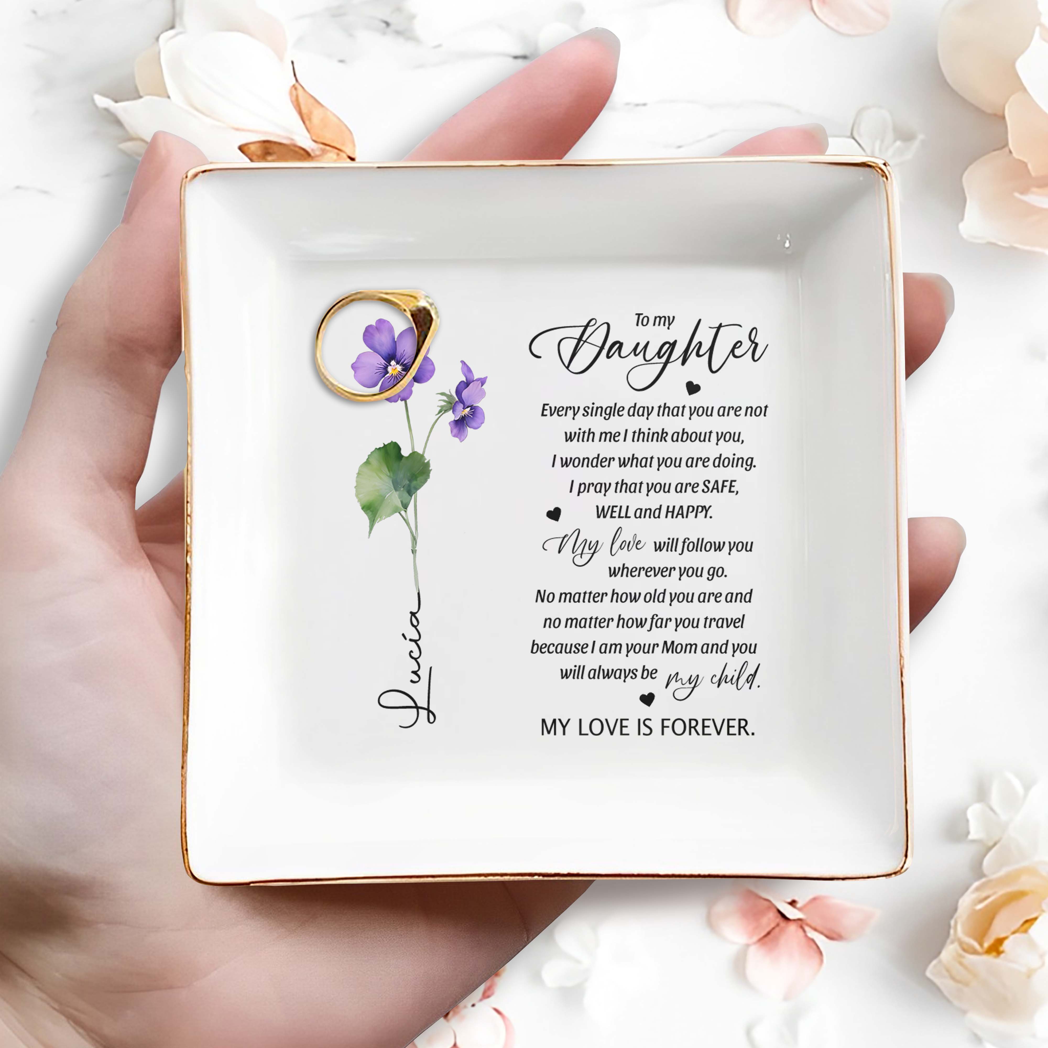 My Love Is Forever Violet Flower Design - Personalized Custom Jewelry Dish - FAM030_SCRD