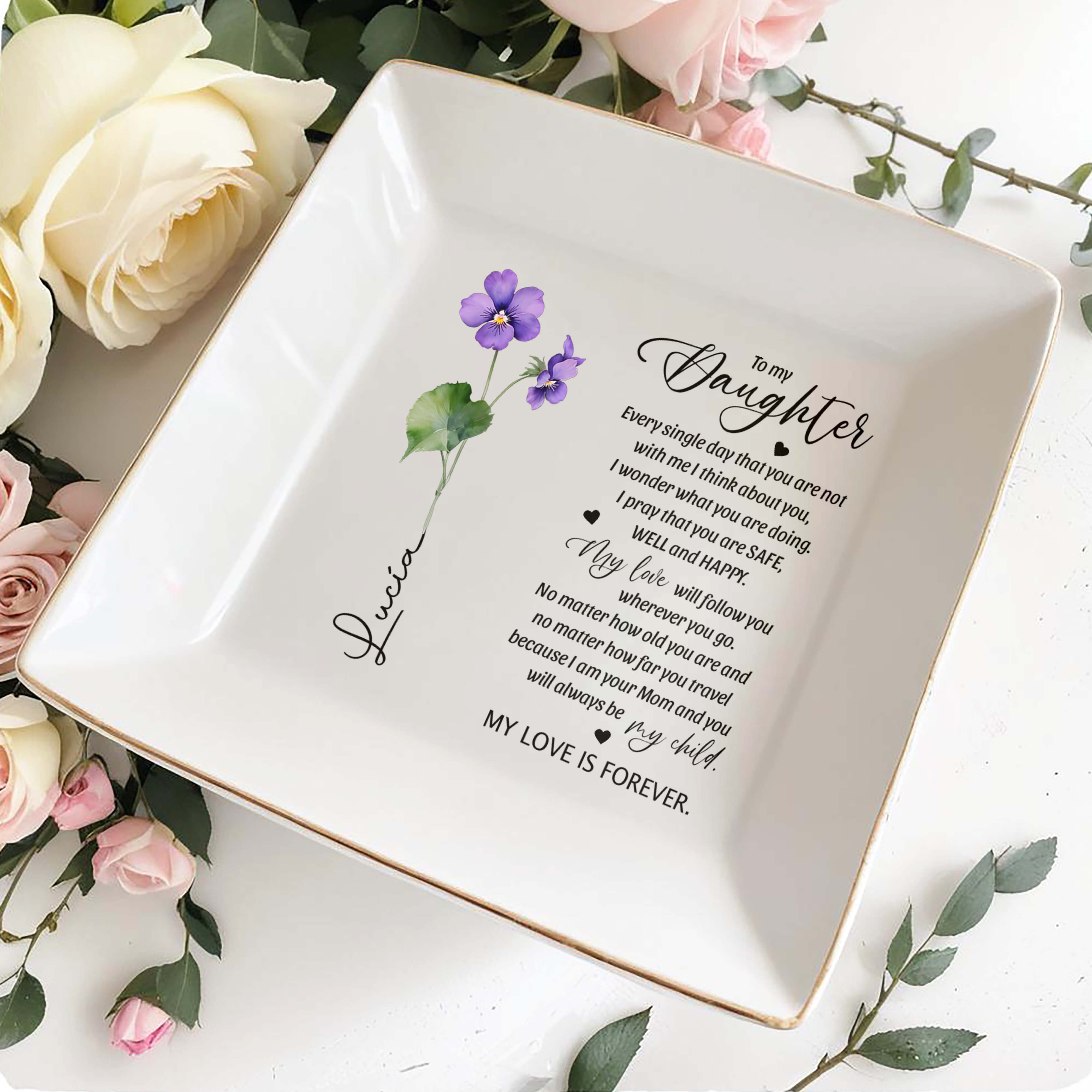 My Love Is Forever Violet Flower Design - Personalized Custom Jewelry Dish - FAM030_SCRD
