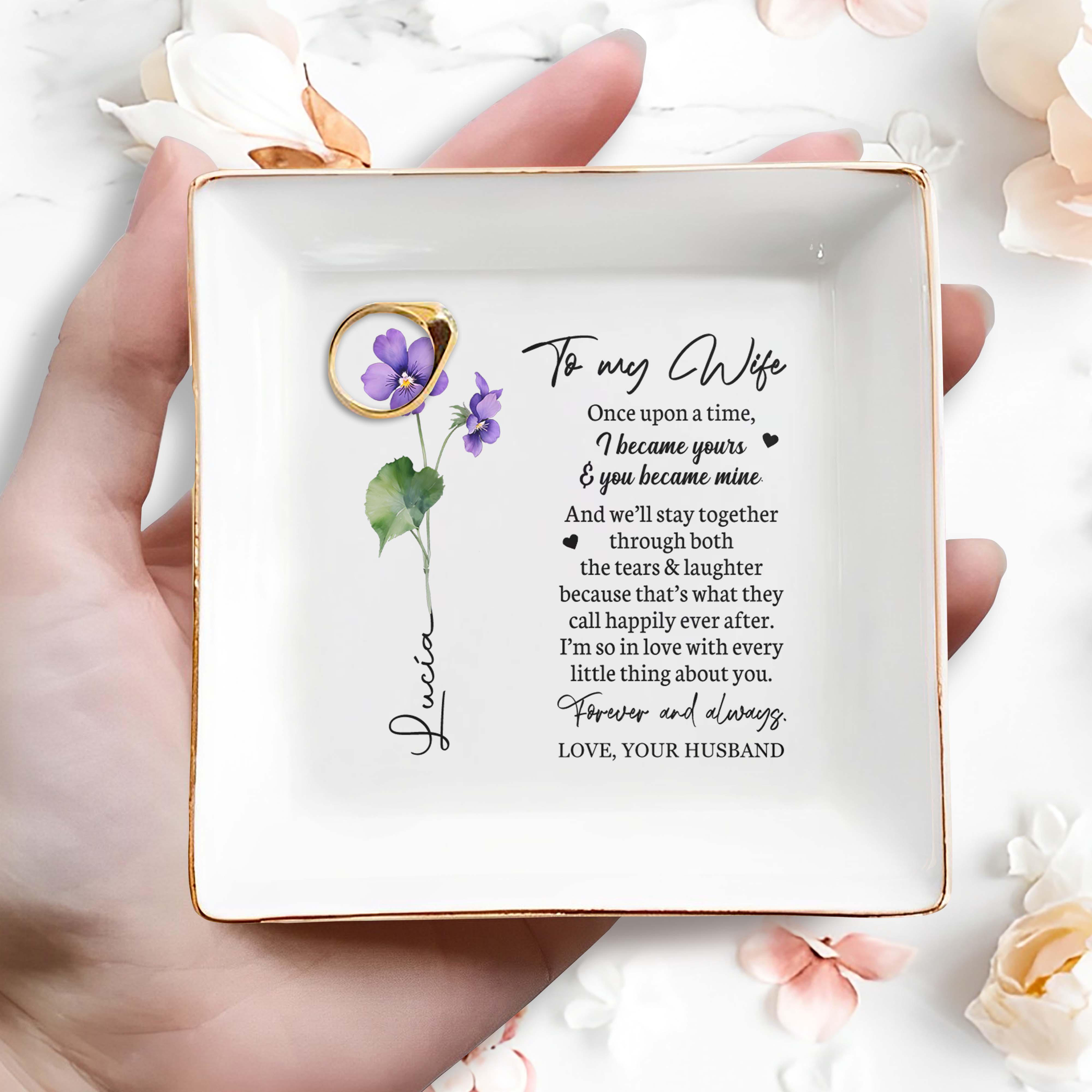 Once Upon A Time Happily Ever After Quote - Personalized Custom Jewelry Dish - FAM031_SCRD