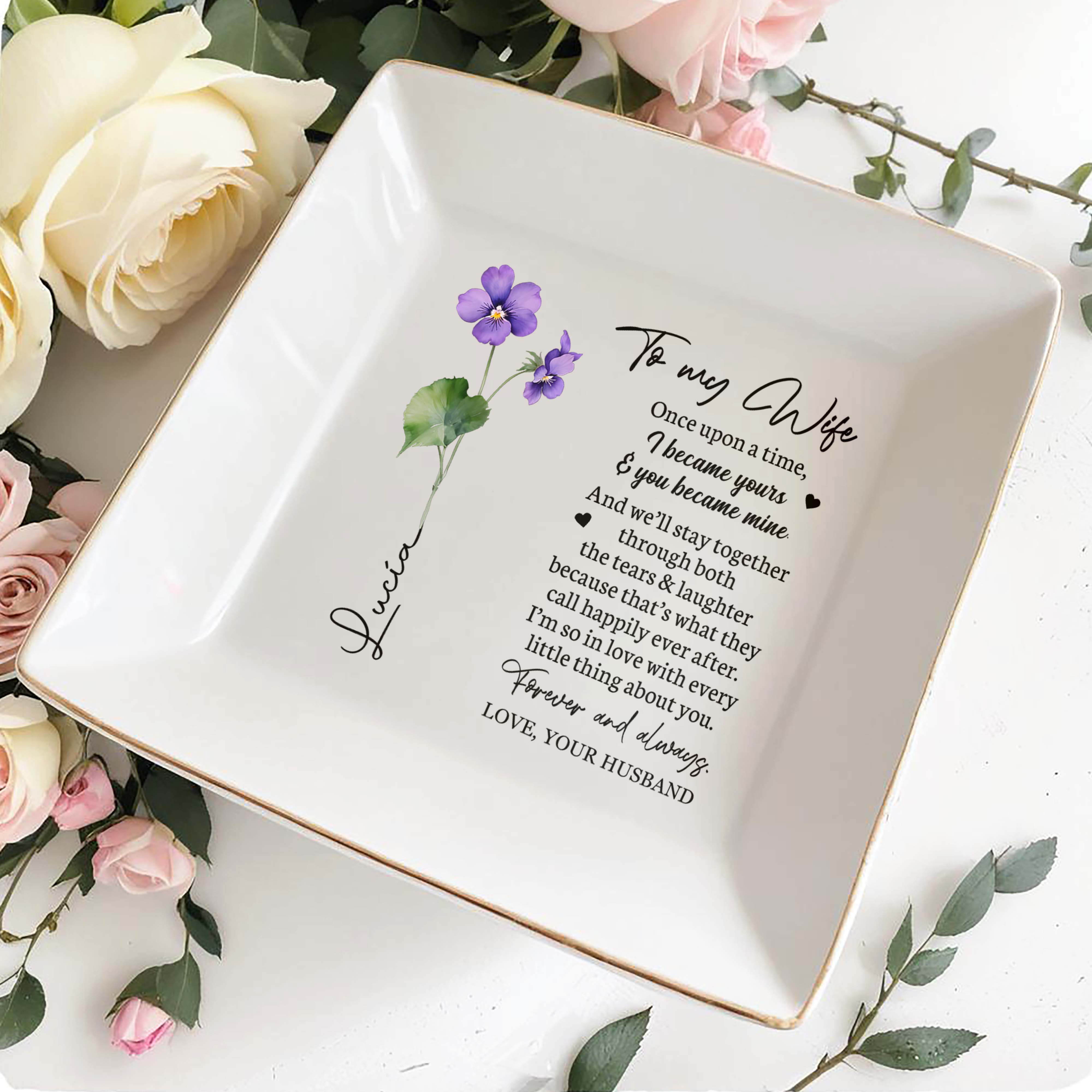 Once Upon A Time Happily Ever After Quote - Personalized Custom Jewelry Dish - FAM031_SCRD