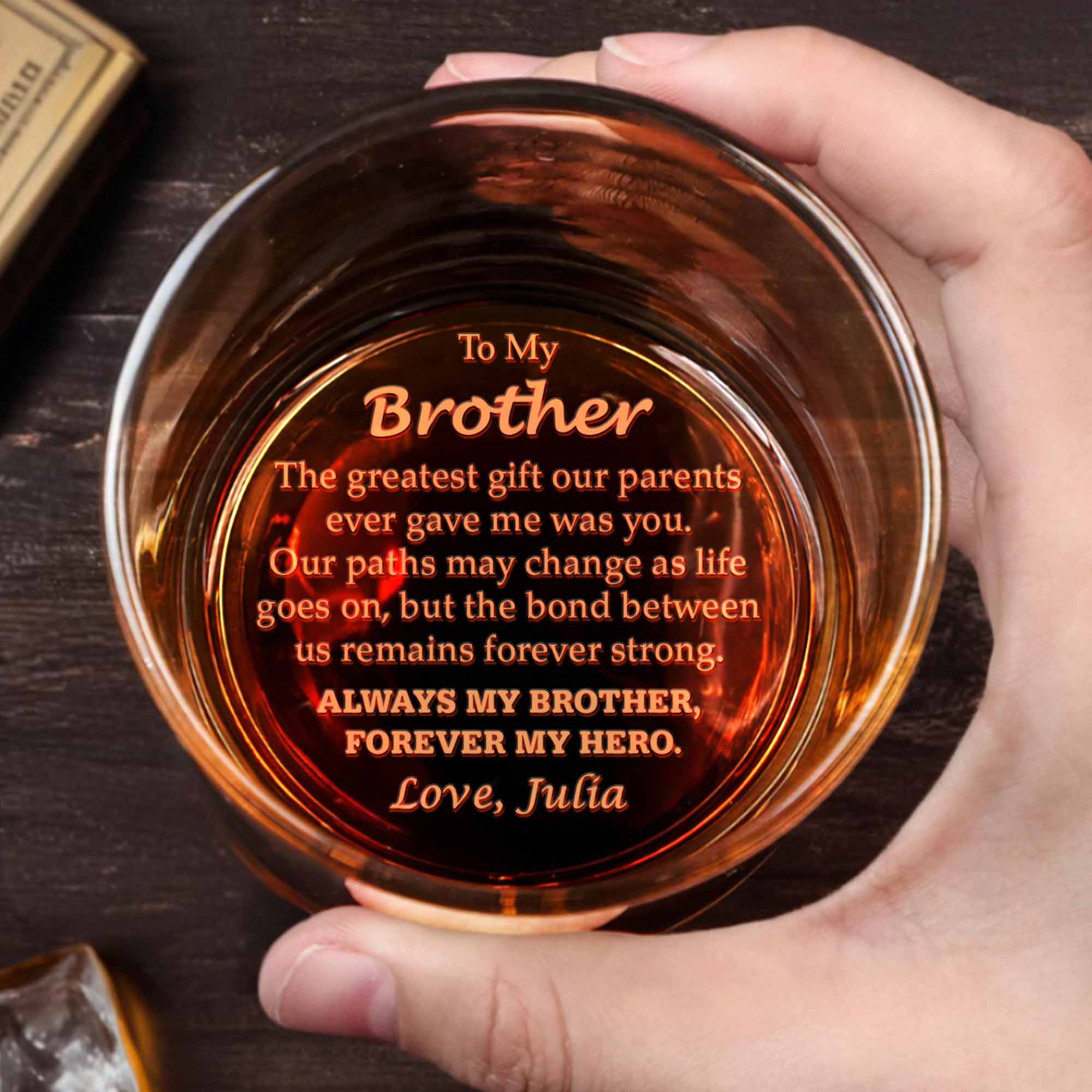 Always My Brother Forever My Hero - Personalized Engraved Whiskey Glass - FAM048_EWG