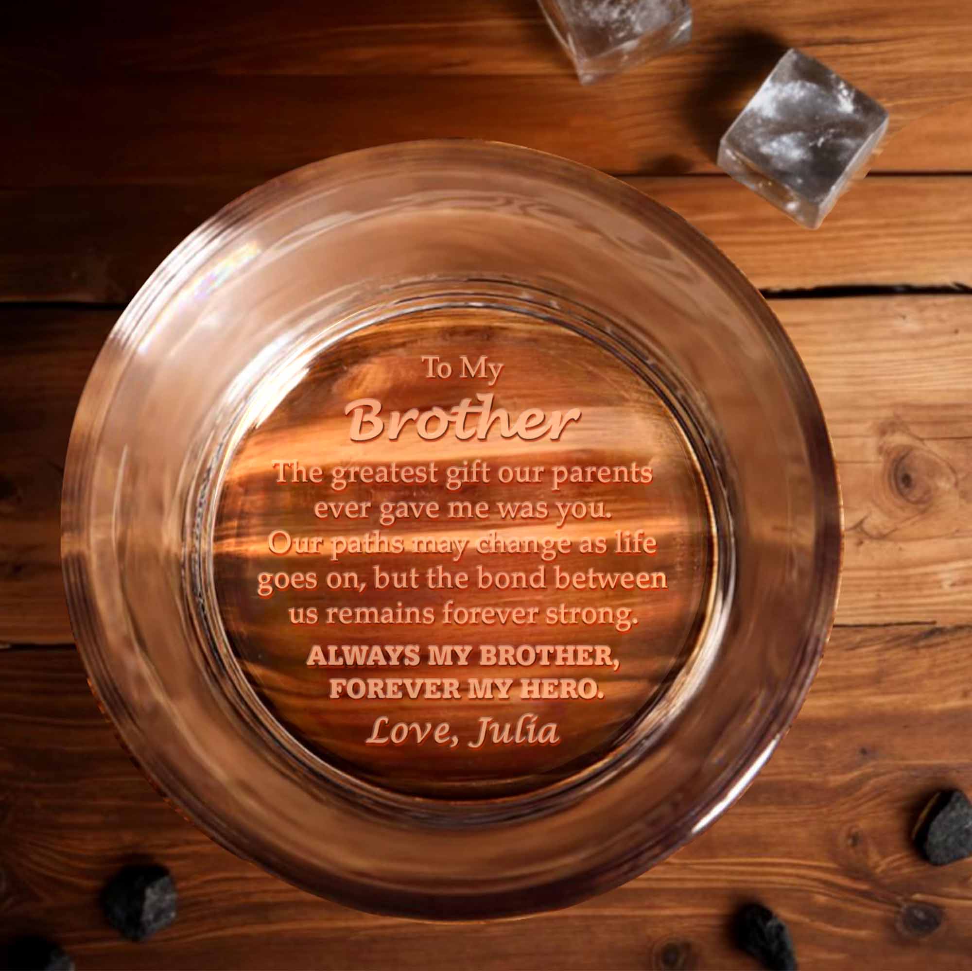 Always My Brother Forever My Hero - Personalized Engraved Whiskey Glass - FAM048_EWG