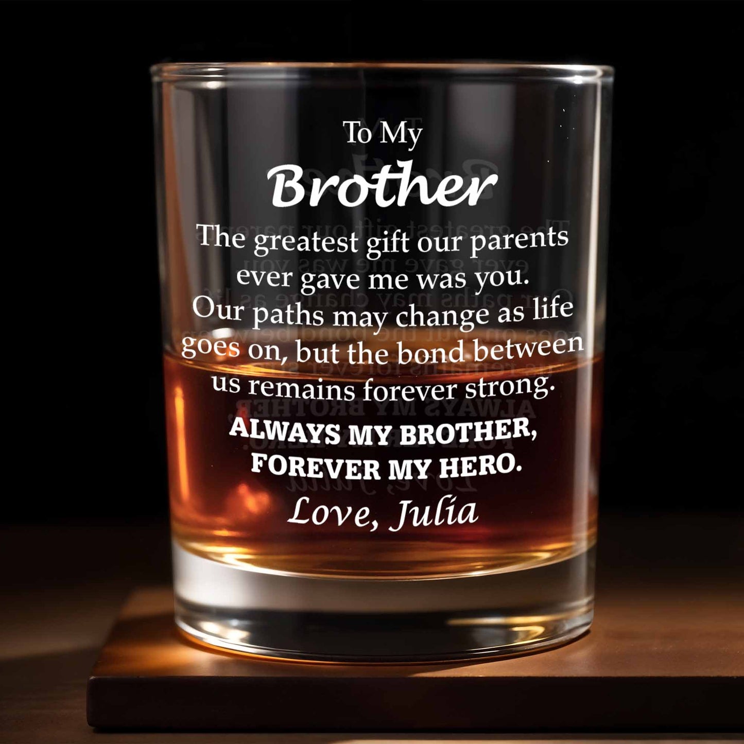 Forever My Brother, Forever My Hero - Personalized Custom Whiskey Glass - FAM048_RWG