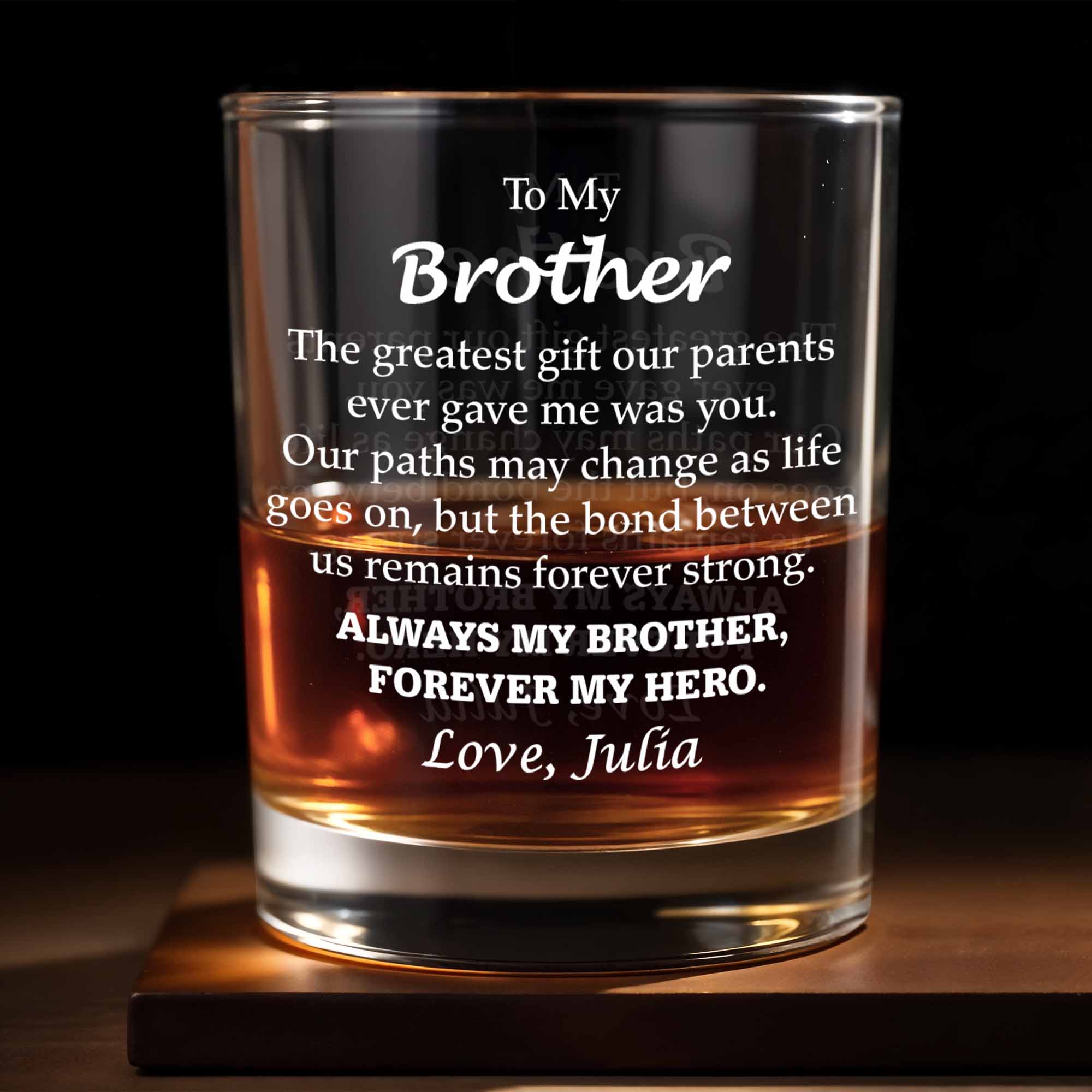 Forever My Brother, Forever My Hero - Personalized Custom Whiskey Glass - FAM048_RWG