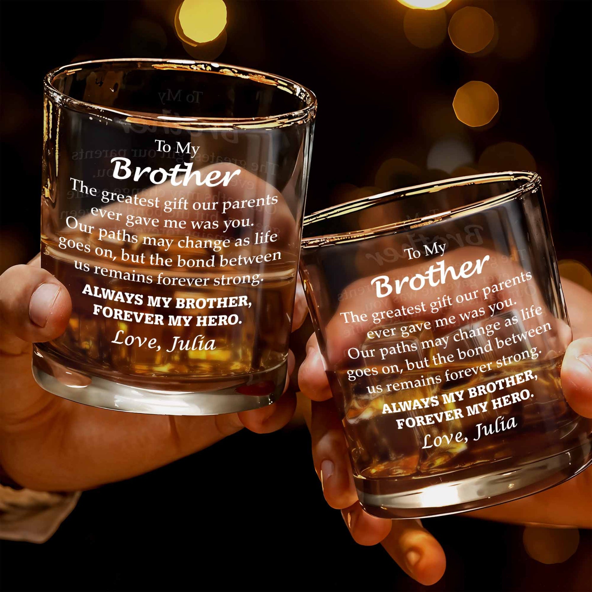 Forever My Brother, Forever My Hero - Personalized Custom Whiskey Glass - FAM048_RWG