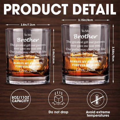 Forever My Brother, Forever My Hero - Personalized Custom Whiskey Glass - FAM048_RWG