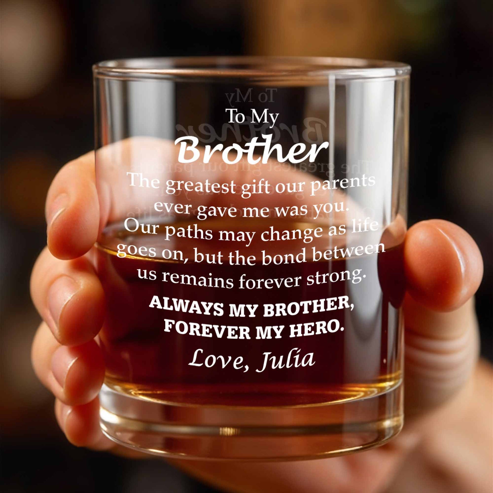 Forever My Brother, Forever My Hero - Personalized Custom Whiskey Glass - FAM048_RWG