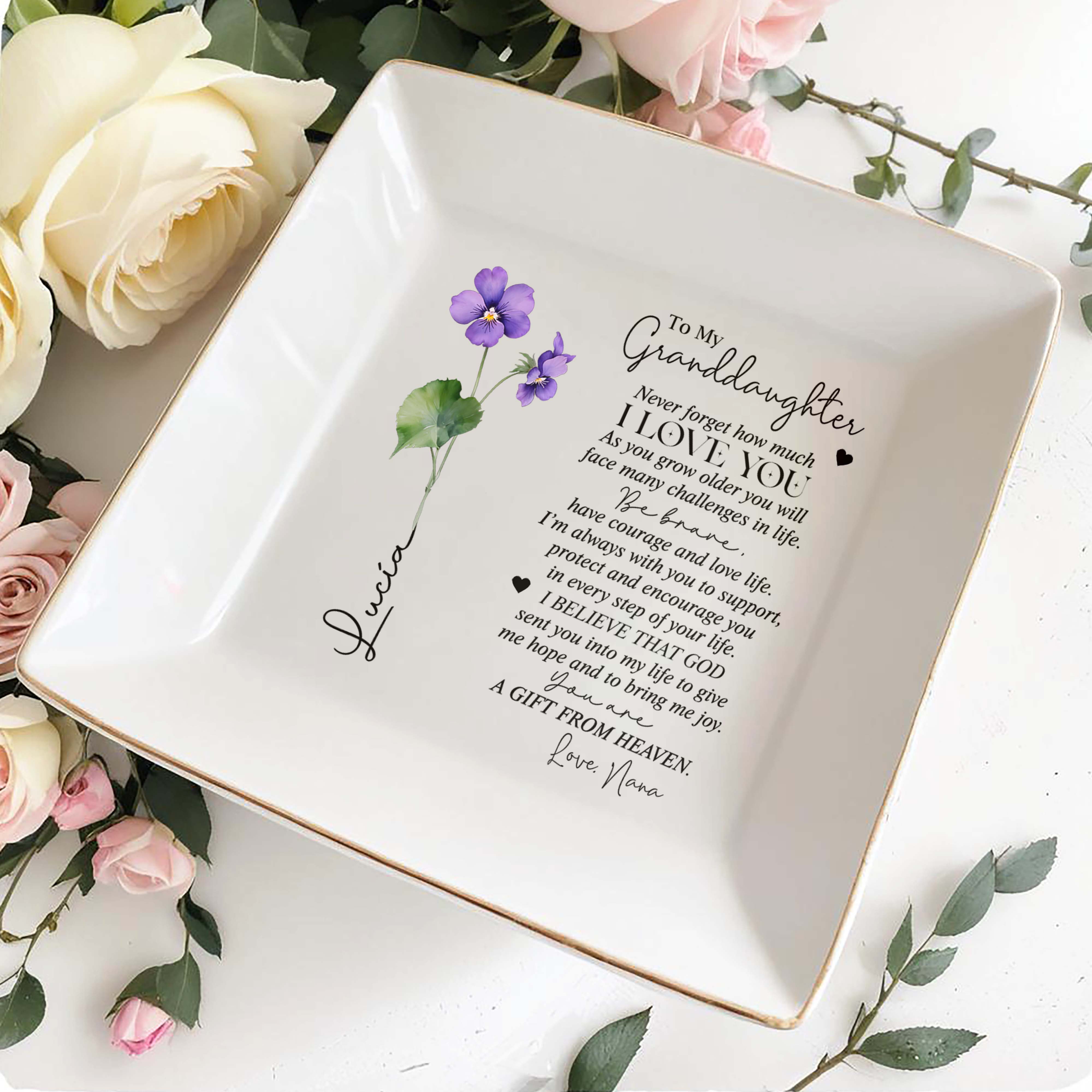To My Granddaughter A Gift From Heaven - Personalized Custom Jewelry Dish - FAM053_SCRD