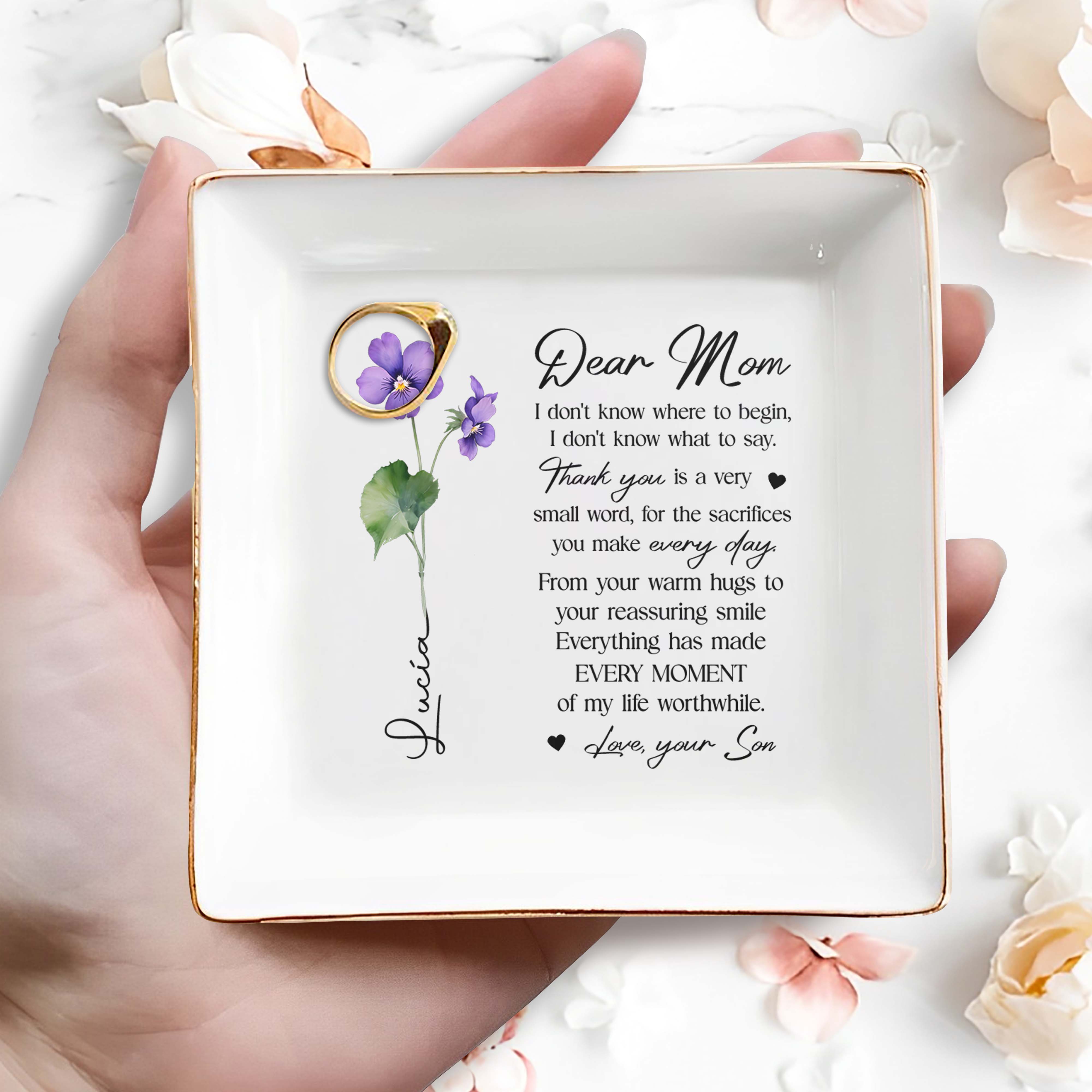 Dear Mom Thank You For Every Day Sacrifices - Personalized Custom Jewelry Dish - FAM055_SCRD