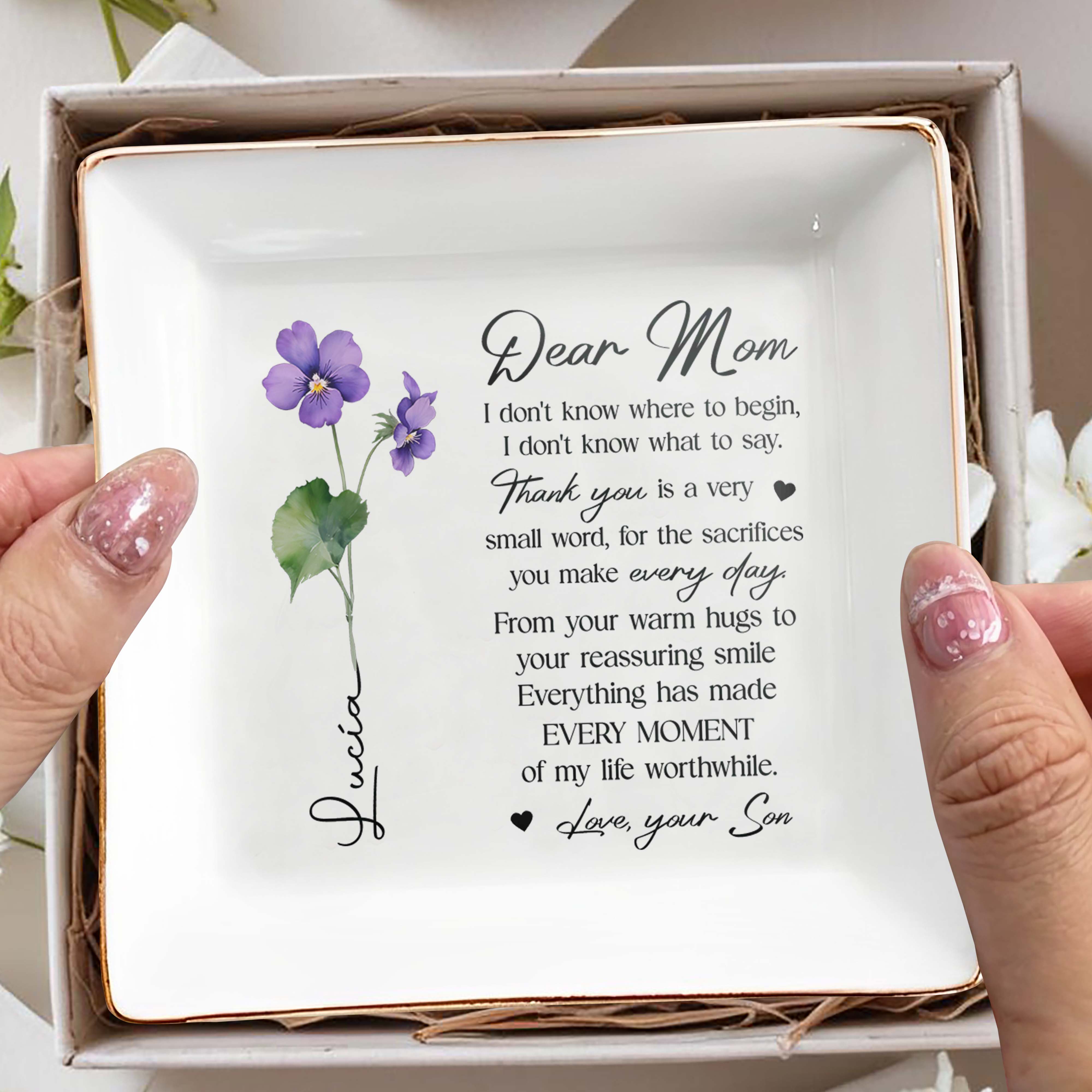 Dear Mom Thank You For Every Day Sacrifices - Personalized Custom Jewelry Dish - FAM055_SCRD