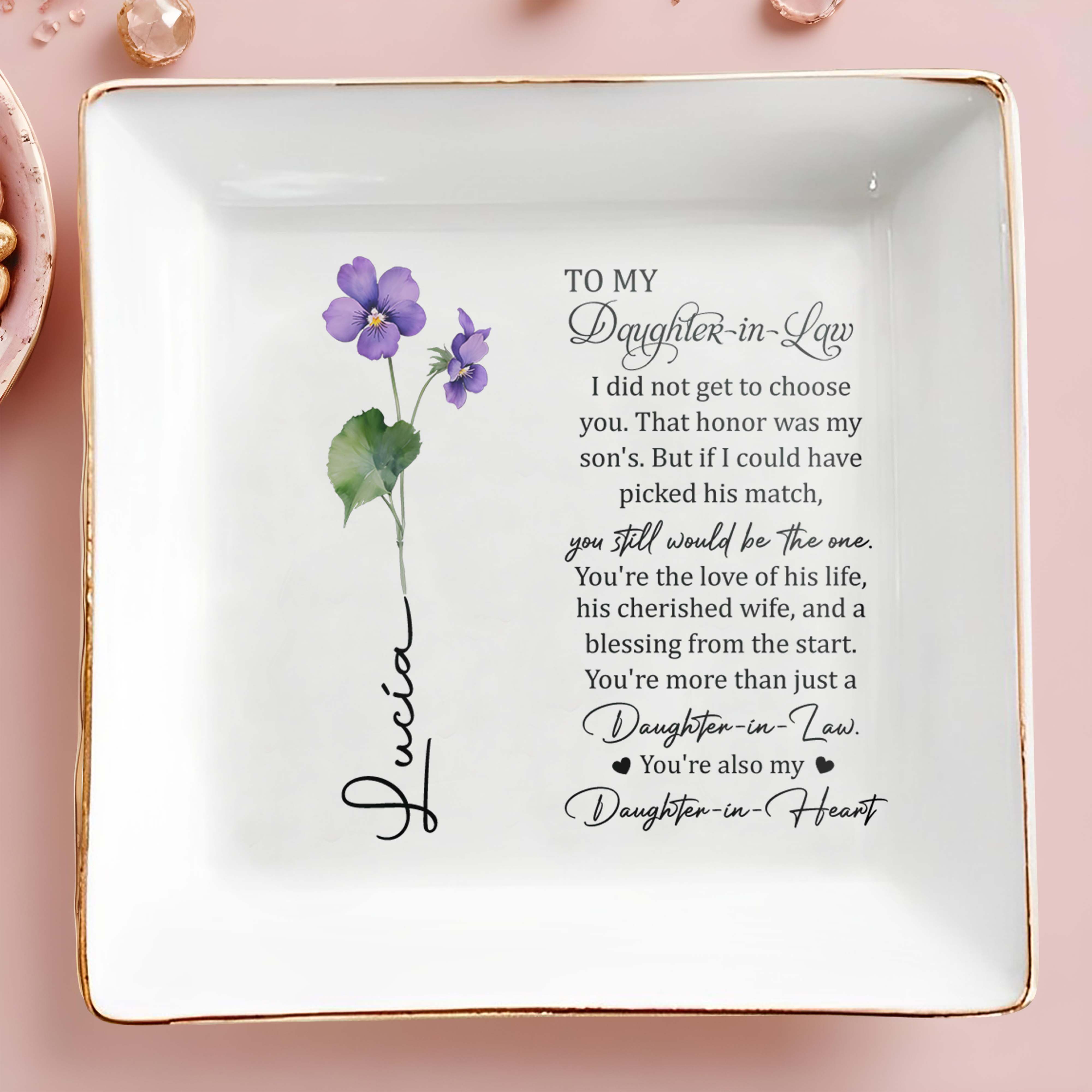 To My Daughter-In-Law You're Also My Daughter-In-Heart - Personalized Custom Jewelry Dish - FAM058_SCRD