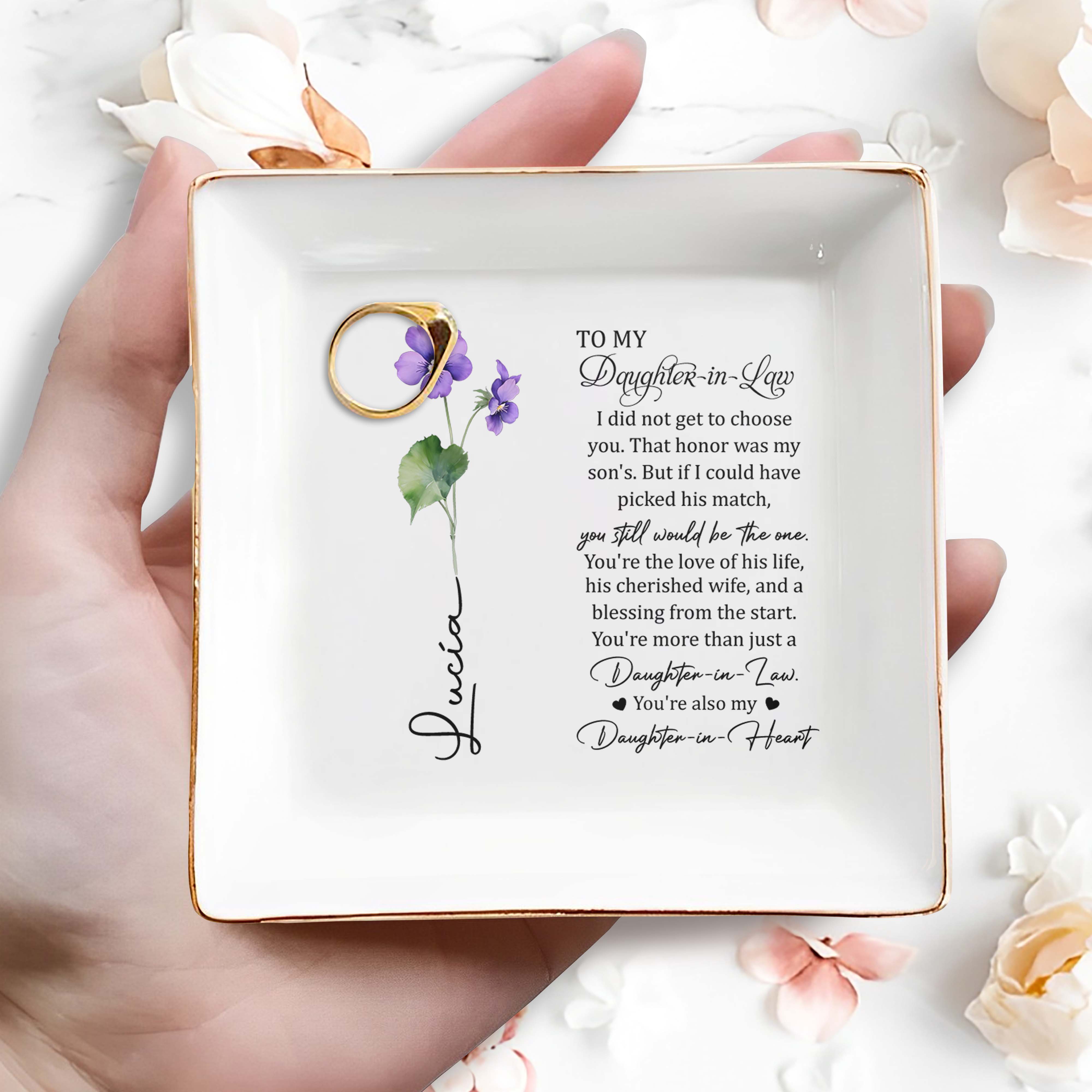 To My Daughter-In-Law You're Also My Daughter-In-Heart - Personalized Custom Jewelry Dish - FAM058_SCRD