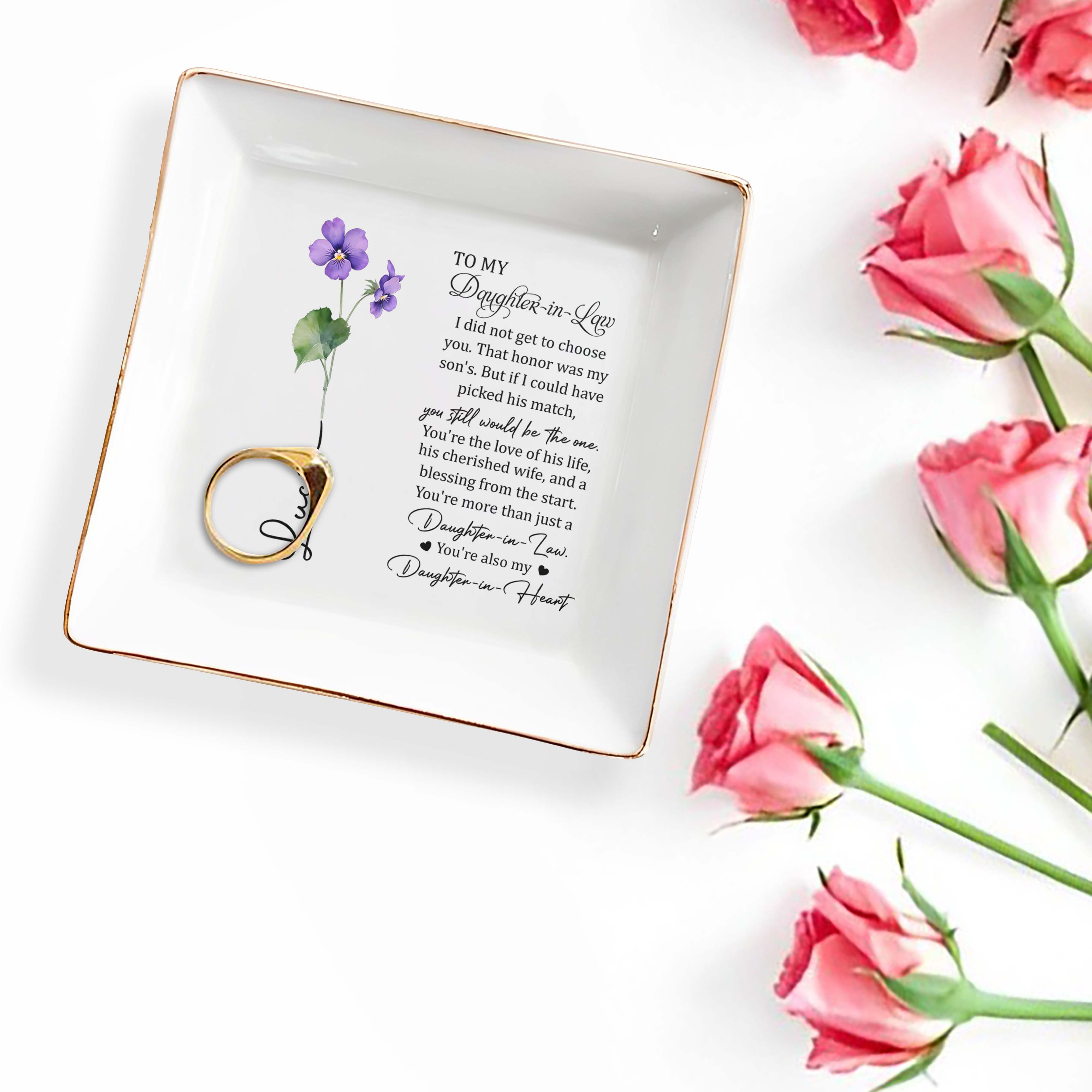 To My Daughter-In-Law You're Also My Daughter-In-Heart - Personalized Custom Jewelry Dish - FAM058_SCRD
