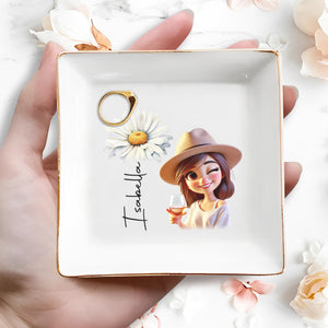 Enjoy The Little Moments Daisy And Wine Design - Personalized Custom Jewelry Dish - FAM060_SCRD